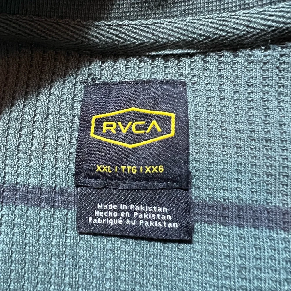 RVCA Day Shift Thermal Stripe Long Sleeve Shirt Men’s XXL Green Blue Waffle Knit